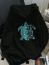 White Cotton Hoodie with Sea Turtle Print