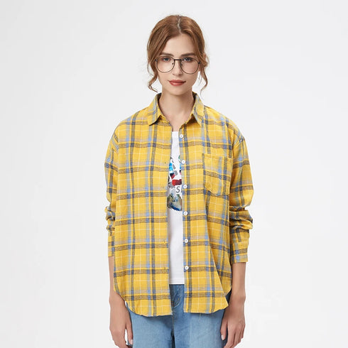 Loose Women's Plaid Shirt - Long Sleeve Casual Blouse