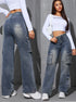 Women's High Waist Cargo Denim Pants with Pockets