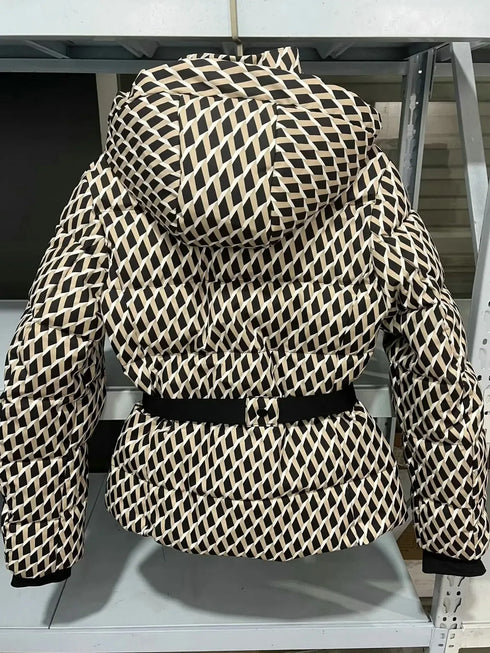 Women's Hooded Padded Winter Parka Coat with Belt