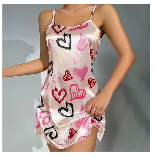 Floral Print Silk Nightdress for Women