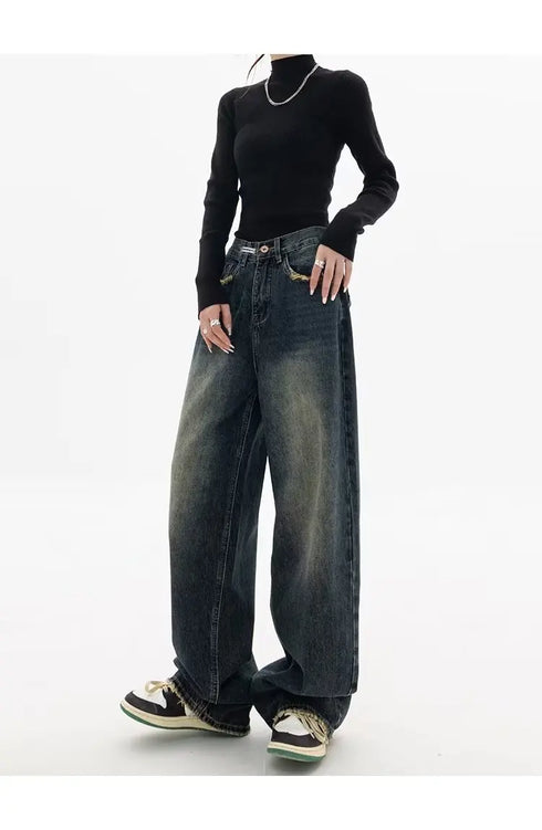 High Waist Wide Leg Jeans in Navy Blue