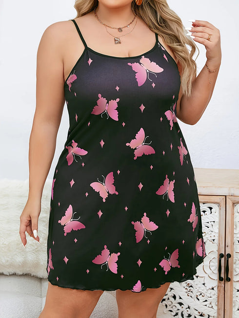 Butterfly Print Spaghetti Strap Nightgown