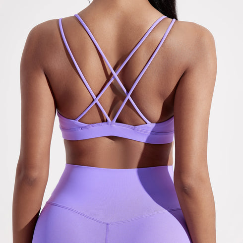 Solid Colour Cross Back Sport Bra for Women