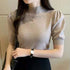 Women's Puff Sleeve Knitted Blouse with Half Turtleneck