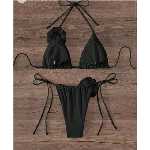 Floral Bandeau Thong Bikini Set for Women