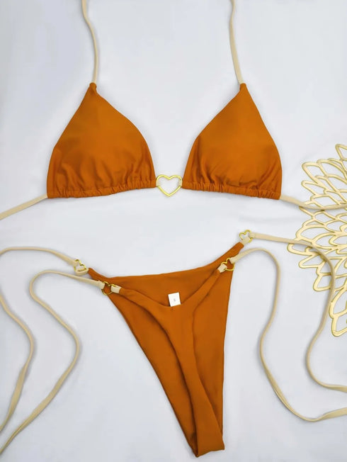 White Lace-Up Bikini Set for Women
