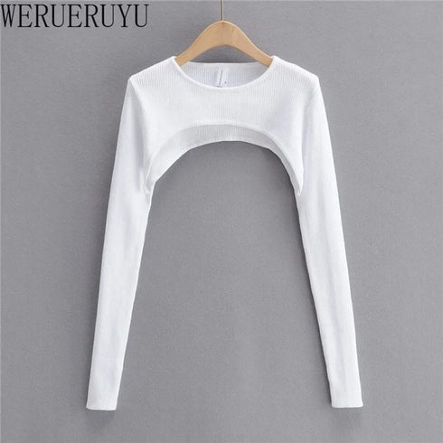 Long Sleeve O-Neck Crop Top for Women