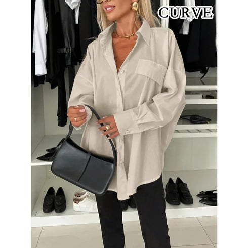 Plus Size Women's Button-Up Lapel Long Sleeve Shirt