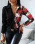 V Neck Spliced Vintage Long Sleeve Button Up Women Shirts Fashionable Chain Printed Designer Plus Size Women'S Blouses & Shirts