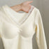 Lace Detail V-Neck Long Sleeve Top in Apricot