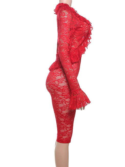 Black Jacquard Co-ord Set with Ruffled Crop Top & Shorts