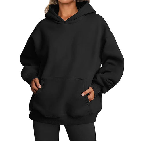Hip Hop Solid Colour Hooded Pullover for Women