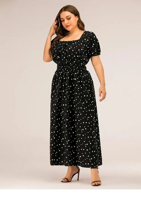 Plus Size Polka Dot Summer Dress with Puff Sleeves