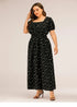 Plus Size Polka Dot Summer Dress with Puff Sleeves