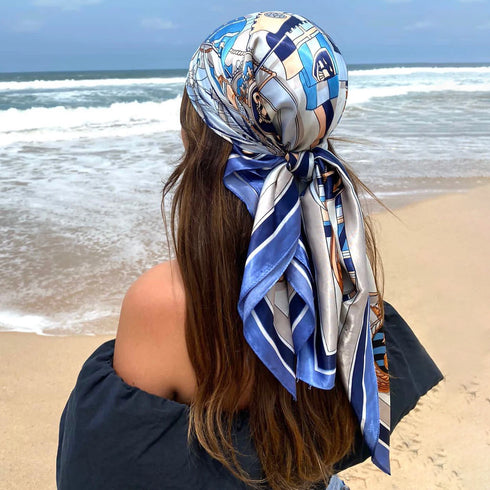 Large Silk Satin Hijab Scarf with Fashion Print - 90cm