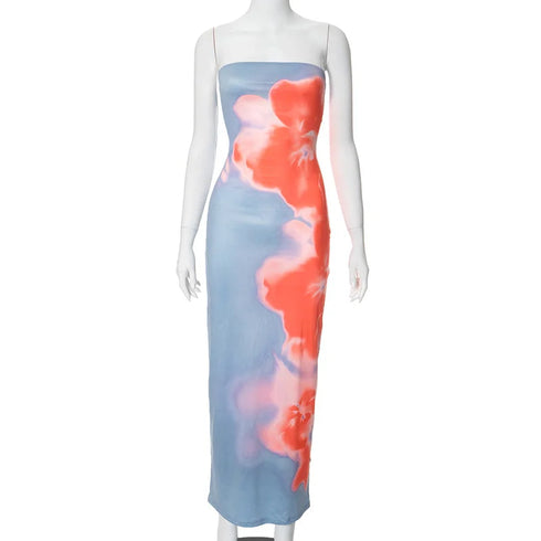 Strapless Print Tube Maxi Dress for Women