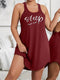 Plus Size Letter Print Sleeveless Nightgown