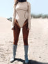 Long Sleeve Striped Line Patchwork Bodycon Playsuit