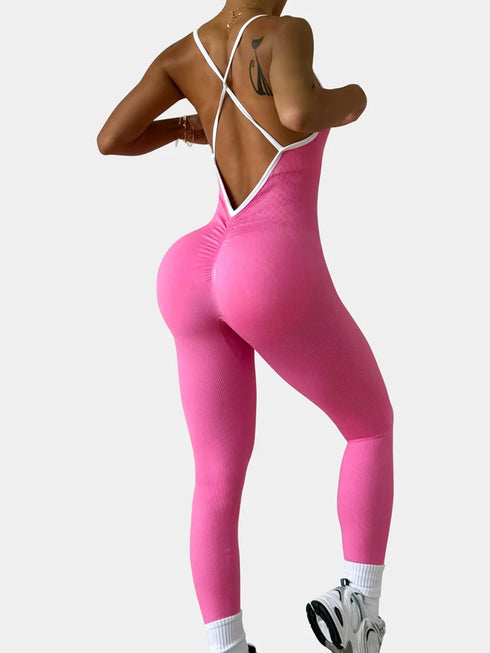 Seamless Yoga Jumpsuit with Spaghetti Straps