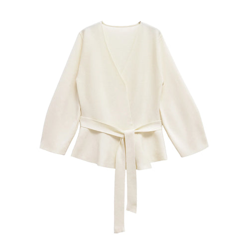 V-Neck Shoulder Pad Knit Blazer for Women