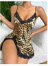 Lace Trim Leopard Nightdress with V Neck and Backless Design
