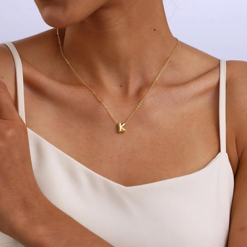 3D Bubble Initial A-Z Mini Necklace - Gold Plated