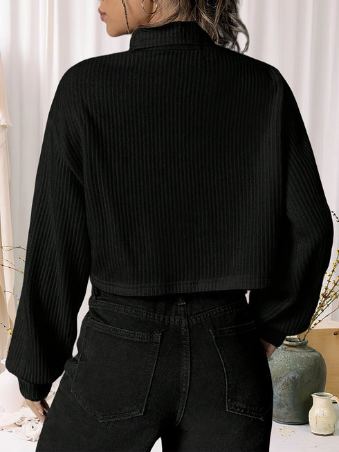 Stylish Black Turtleneck Long-Sleeved Top