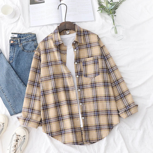 Plaid Flannel Shirt for Women - Casual Long Sleeve Top