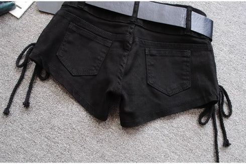 Low Rise Denim Shorts with Lace-Up Detail