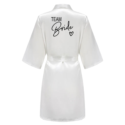Team Bride Satin Robe with Black Letters