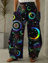 Abstract Star and Moon Print Wide-Leg Pants