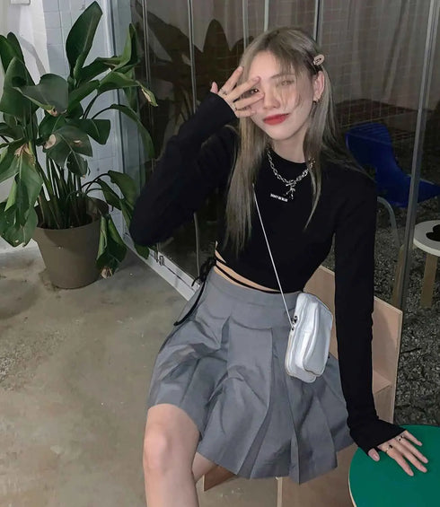 Long Sleeve Crop Top for Women in Black, White, and Blue