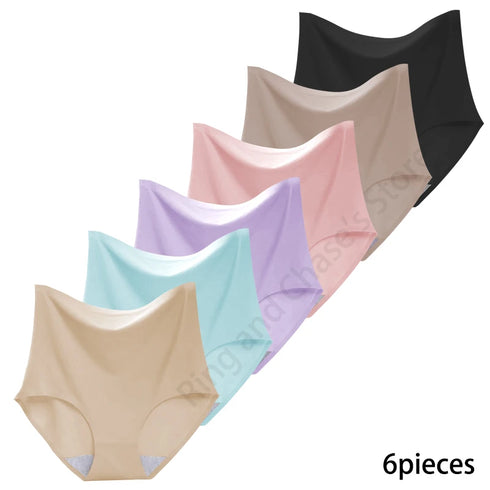 6-Piece High-Waisted Ice Silk Women's Briefs