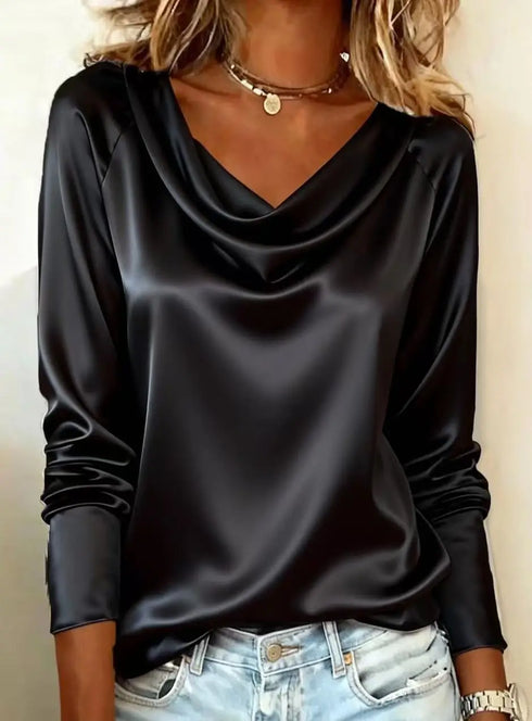 Luxurious Draping Long Sleeve Silk-Like Top