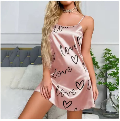 Floral Print Silk Nightdress for Women