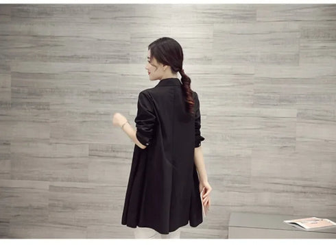 White Casual Oversized Blouses Women 2024 Autumn Korean Fashion Mid Length Winter Loose Long Sleeves Femal Blouses