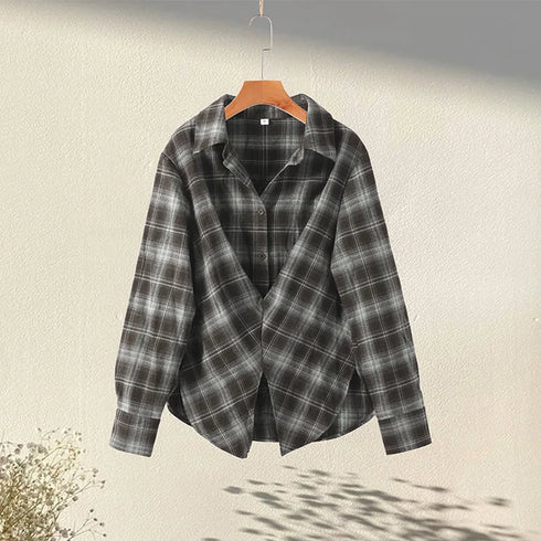Casual Plaid V-Neck Blouse for Women