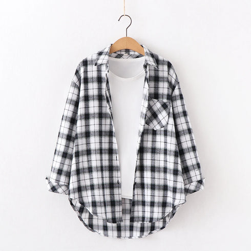 Plaid Flannel Shirt for Women - Casual Long Sleeve Top