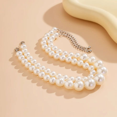 Multilayer White Imitation-Pearl Choker Necklace