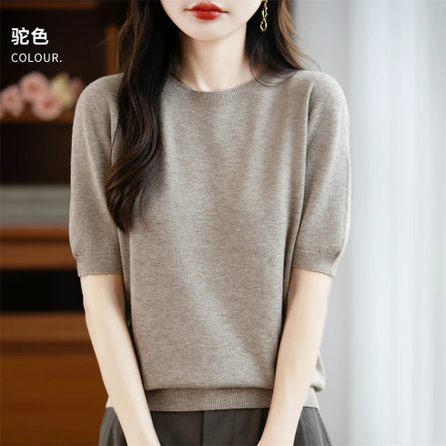 Merino Wool O-Neck Sweater for Women