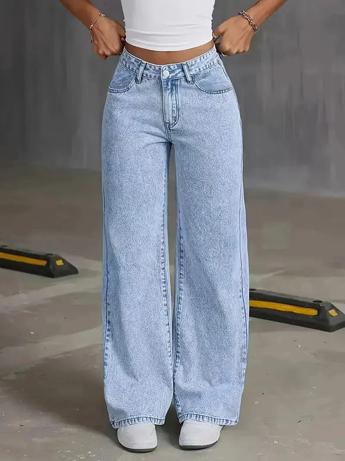 Plus Size Wide Leg Denim Jeans for Women