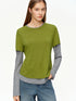 DUSHU Women's Green and Grey Layered Knit Top