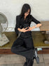 Genayooa Vintage Casual Black Shirt for Women