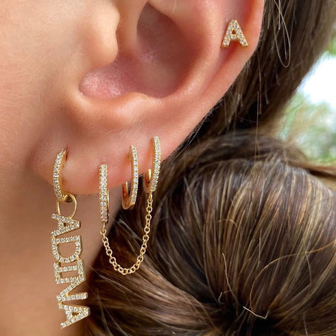 Stainless Steel Link Chain Hoop Earrings with Zirconia
