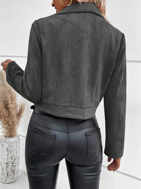 Faux Suede Biker Jacket with Zipper Detail