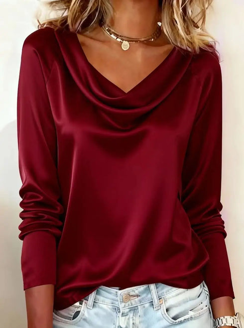 Luxurious Draping Long Sleeve Silk-Like Top