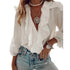 Loose Ruffled V-Neck Chiffon Blouse for Women