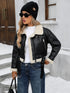 Women's Faux Lamb Fur Leather Short Bomber Jacket