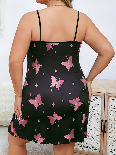 Butterfly Print Spaghetti Strap Nightgown